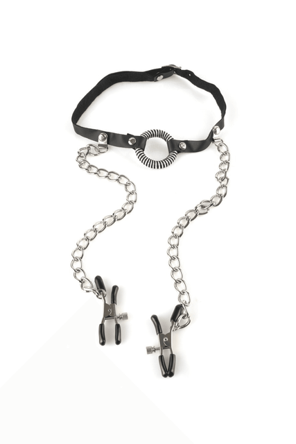 Кляп та затискачі для грудей Fetish Fantasy Series O-Ring Gag with Nipple Clamps Чорний One Size